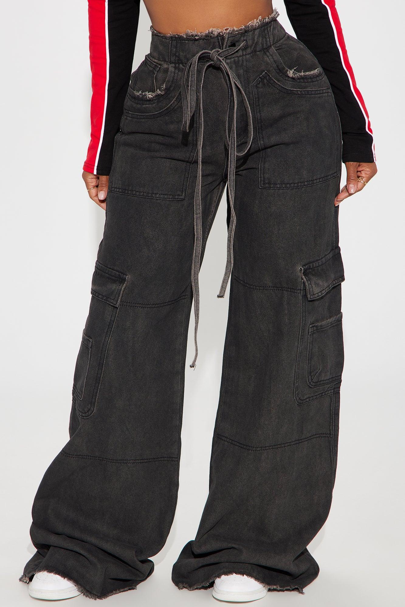 Laid Back Vibe Non Stretch Cargo Jeans - Black Wash product image