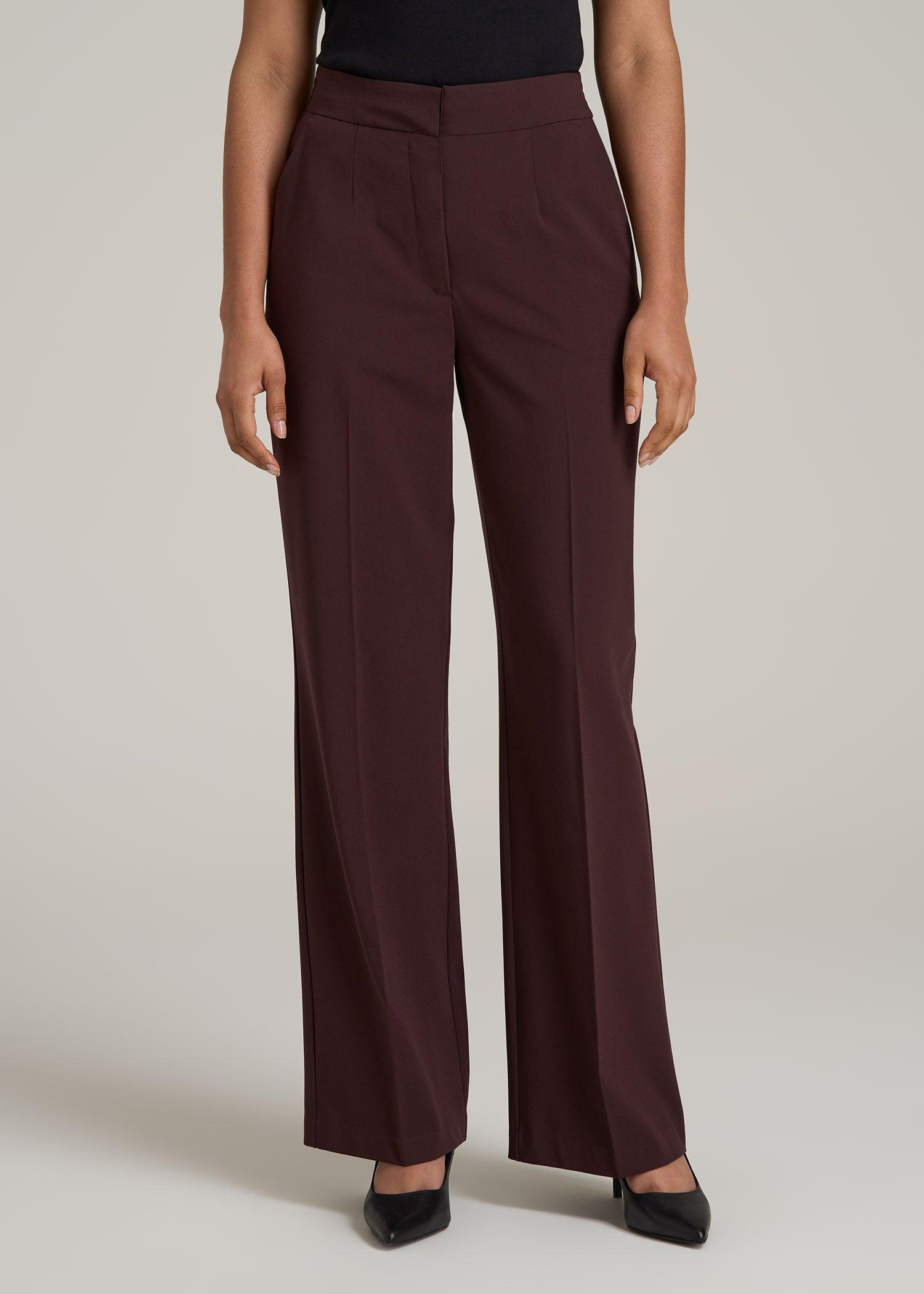 Flat Front Wide Leg Dress Pants for Tall Women in Oxblood Female Product Image