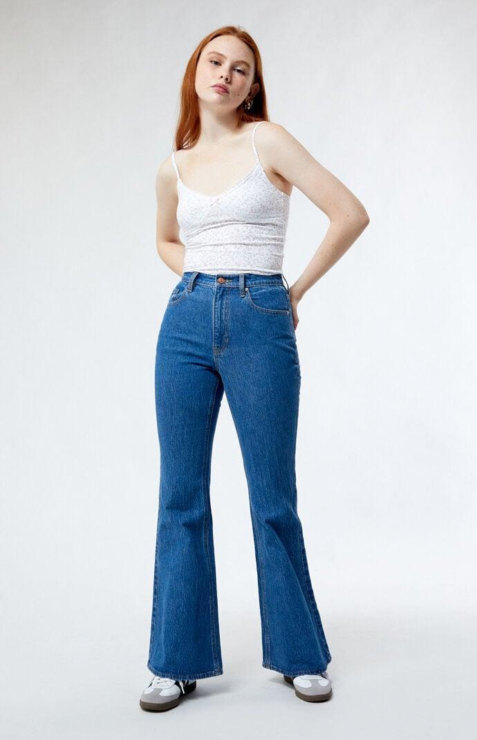 Women's Eco Stretch Dark Indigo High Waisted Flare Jeans Product Image