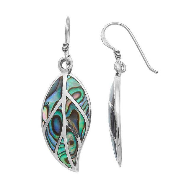 Sterling Silver Abalone Leaf Drop Earrings, Womens, Green Product Image