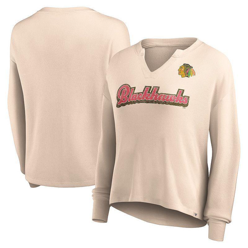 Womens Fanatics Branded Oatmeal Chicago Blackhawks Go For It Notch Neck Waffle Knit Long Sleeve T-Shirt Product Image