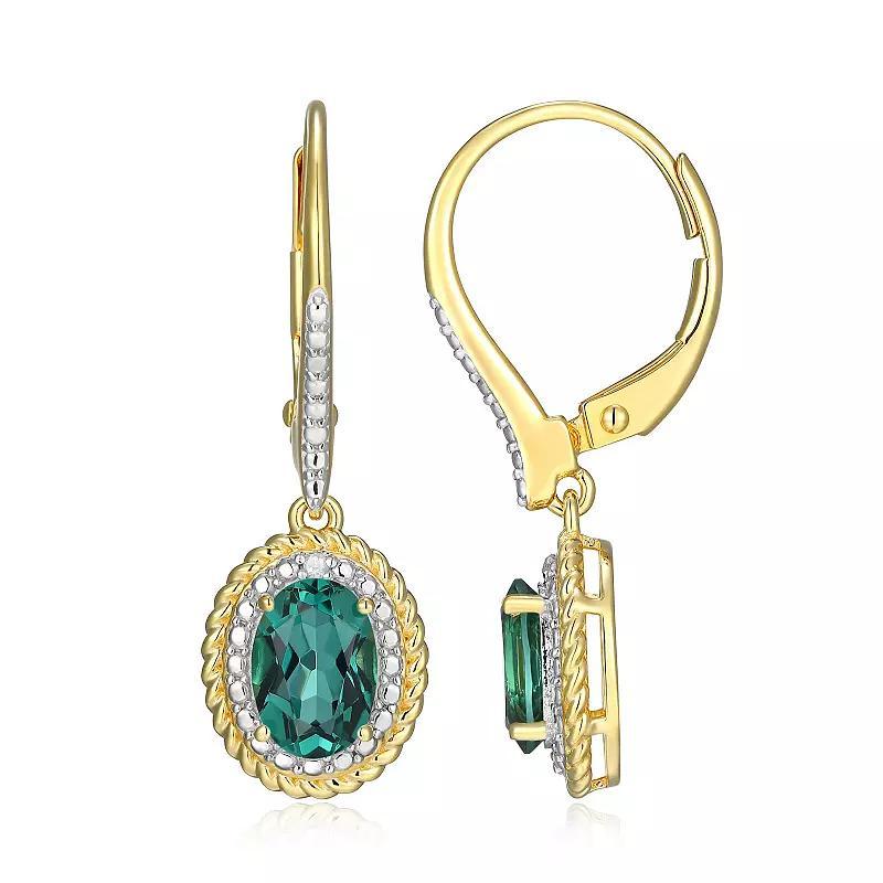 18k Gold Plated Sterling Silver Gemstone & Diamond Accent Halo Leverback Earrings, Womens, May Gen Green Quartz Product Image