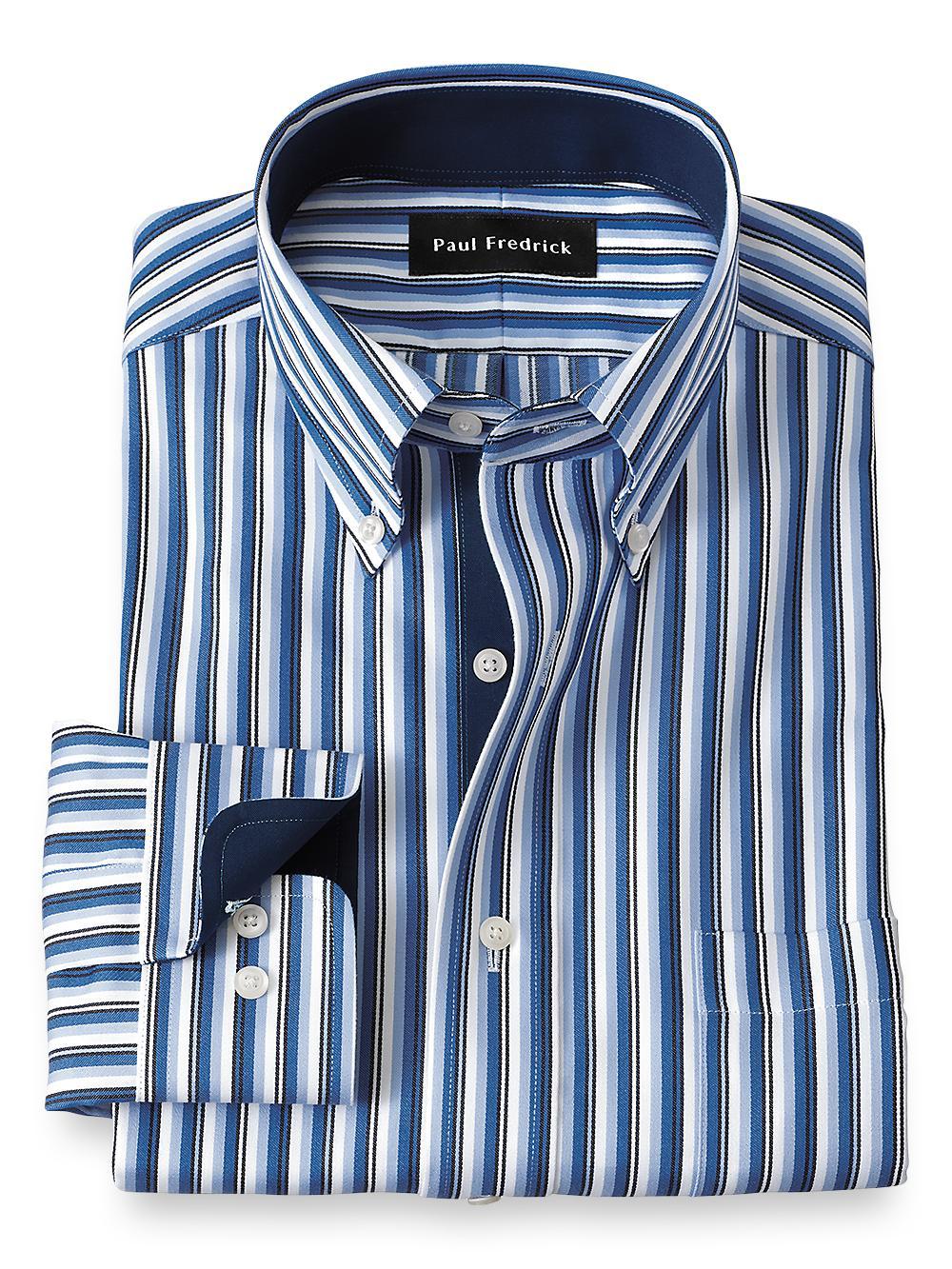 Non-iron Cotton Stripe Dress Shirt With Contrast Trim Product Image