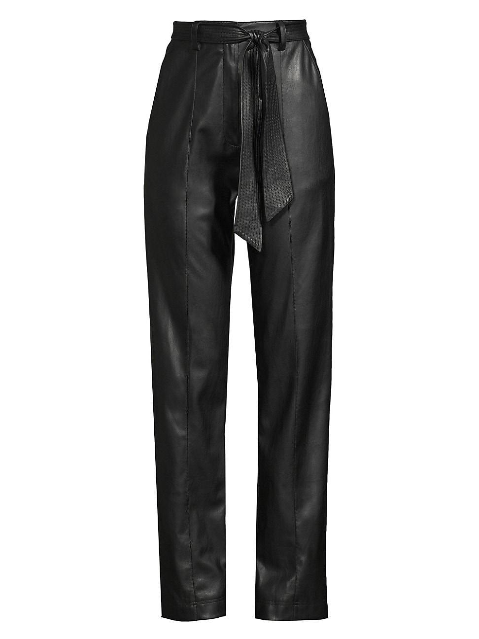 Womens Vintage Glam Belted Faux Leather Pants Product Image