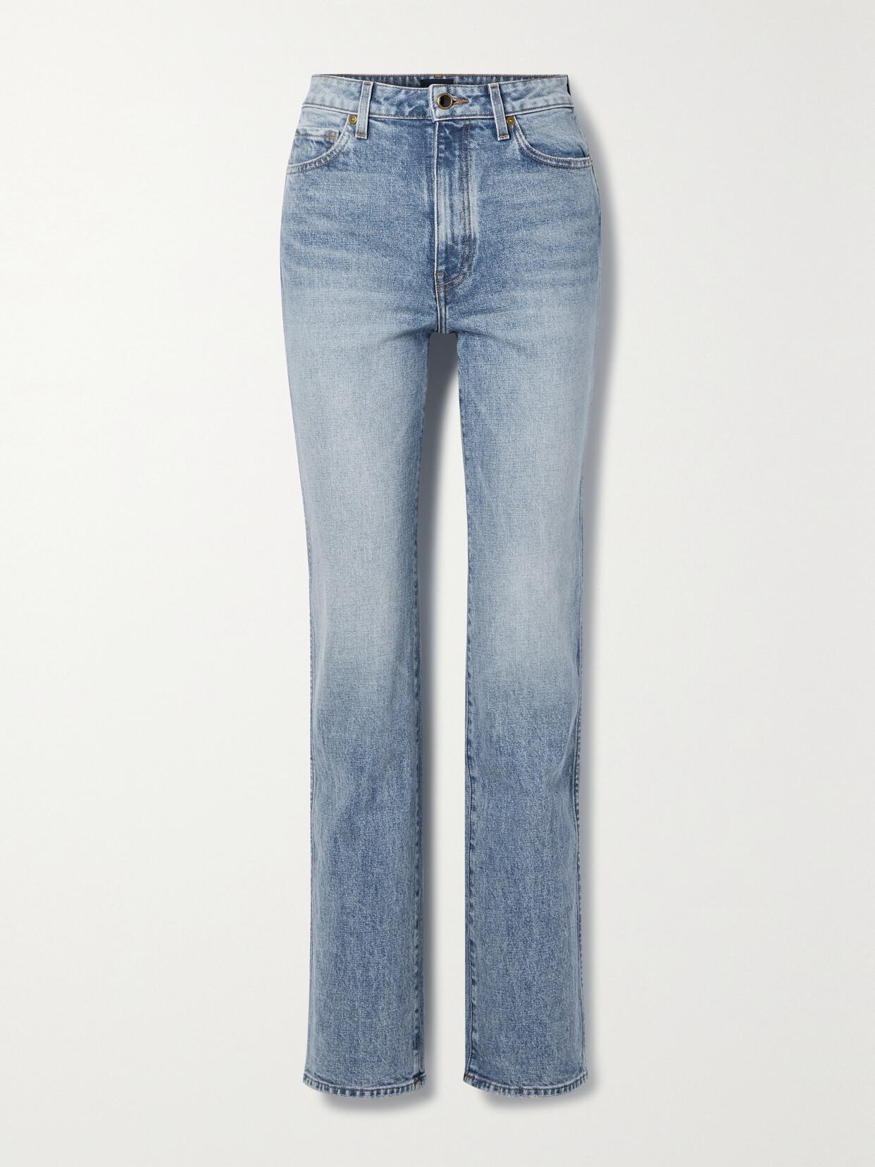 Buttoned Straight Leg Jeans In Sky Blue Product Image