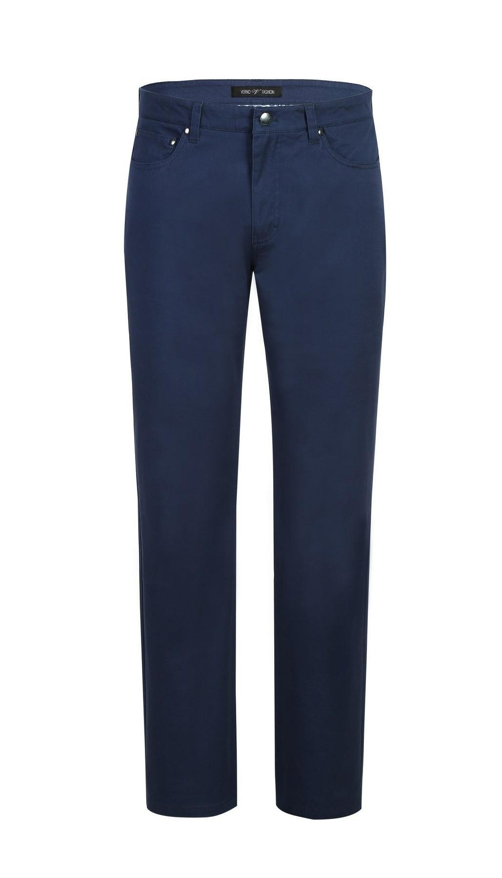 Stretch Cotton Flat Front Pants Straight Legs in Blue Product Image