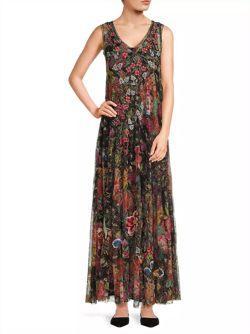 Mazzy Embroidered Mesh Sleeveless Maxi Dress Product Image