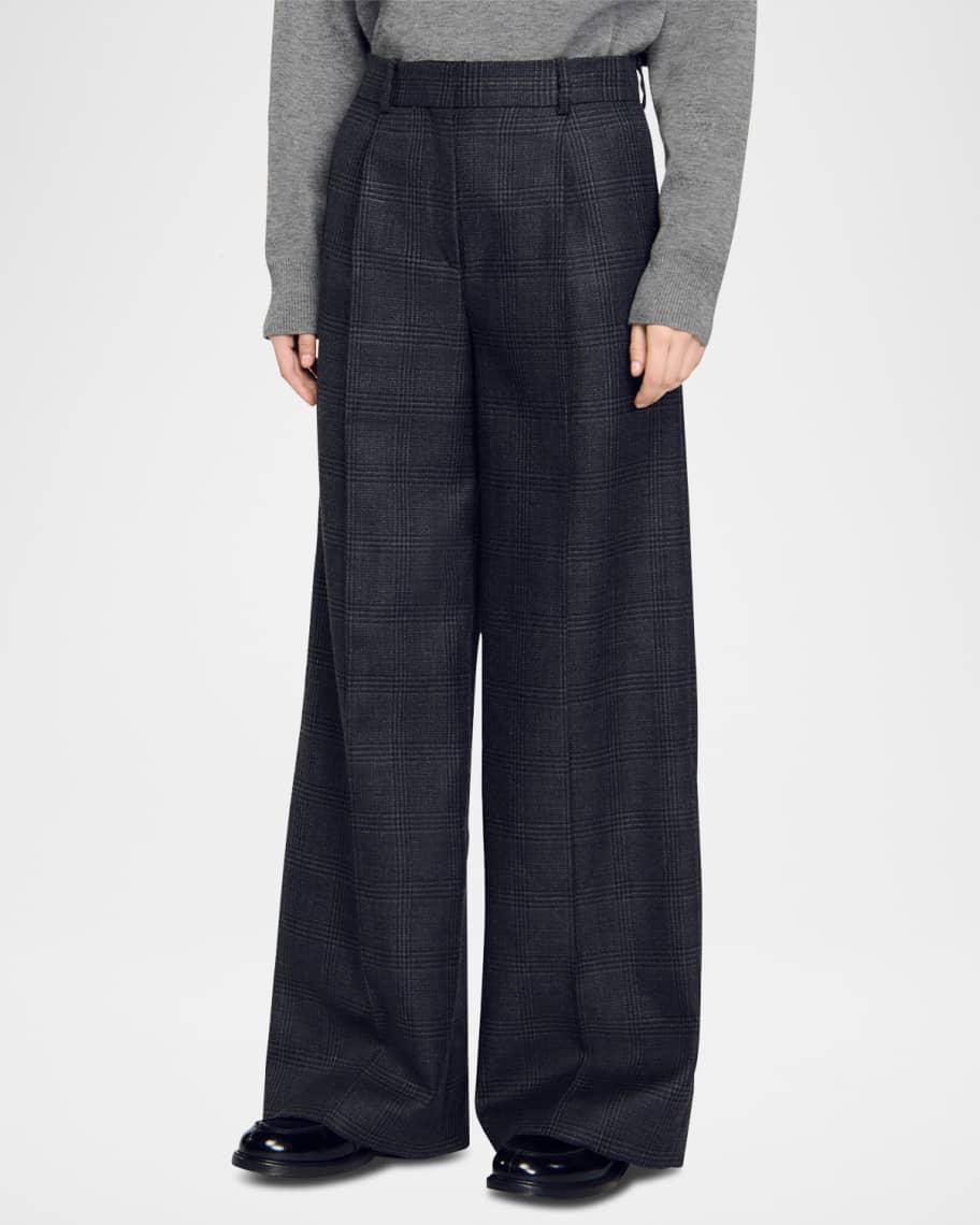 Felix Wide Leg Checked Wool Suit Trousers Product Image