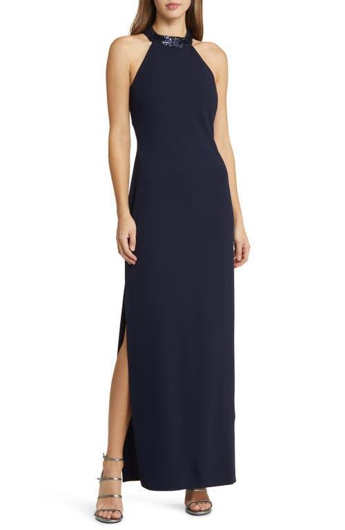 Vince Camuto Sequin Neck Column Gown Product Image