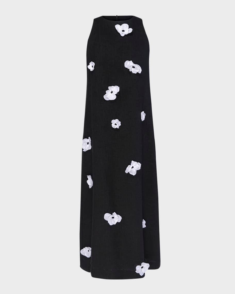 The Bloom Floral Applique Linen Midi Dress Product Image