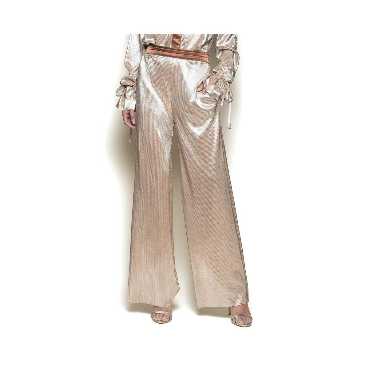 Terese Sydonna Womens Wide-Leg Rose Gold Pleated Tuxedo Pant With Pockets Product Image