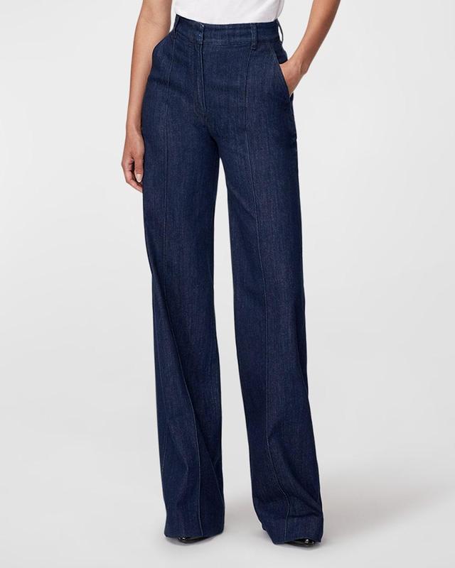 Womens High-Waisted Denim Trousers Product Image