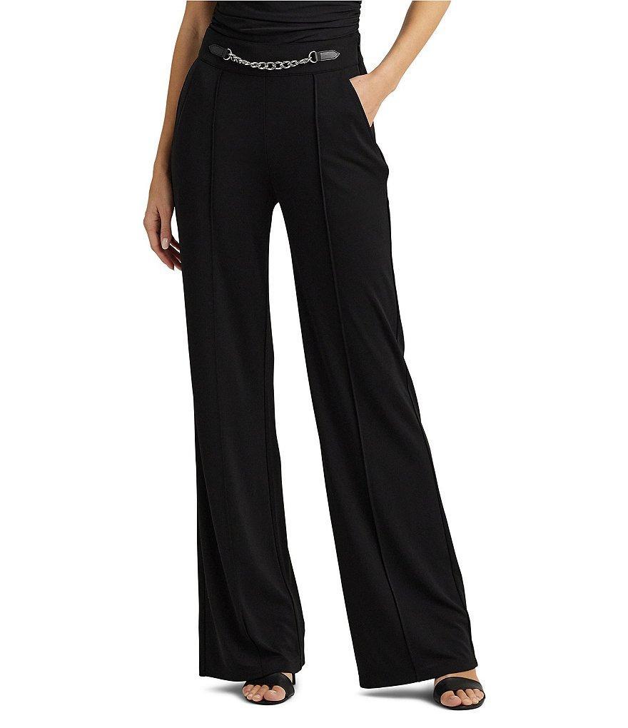 Lauren Ralph Lauren Chain Trim Pleated Jersey Wide Leg Pant Product Image