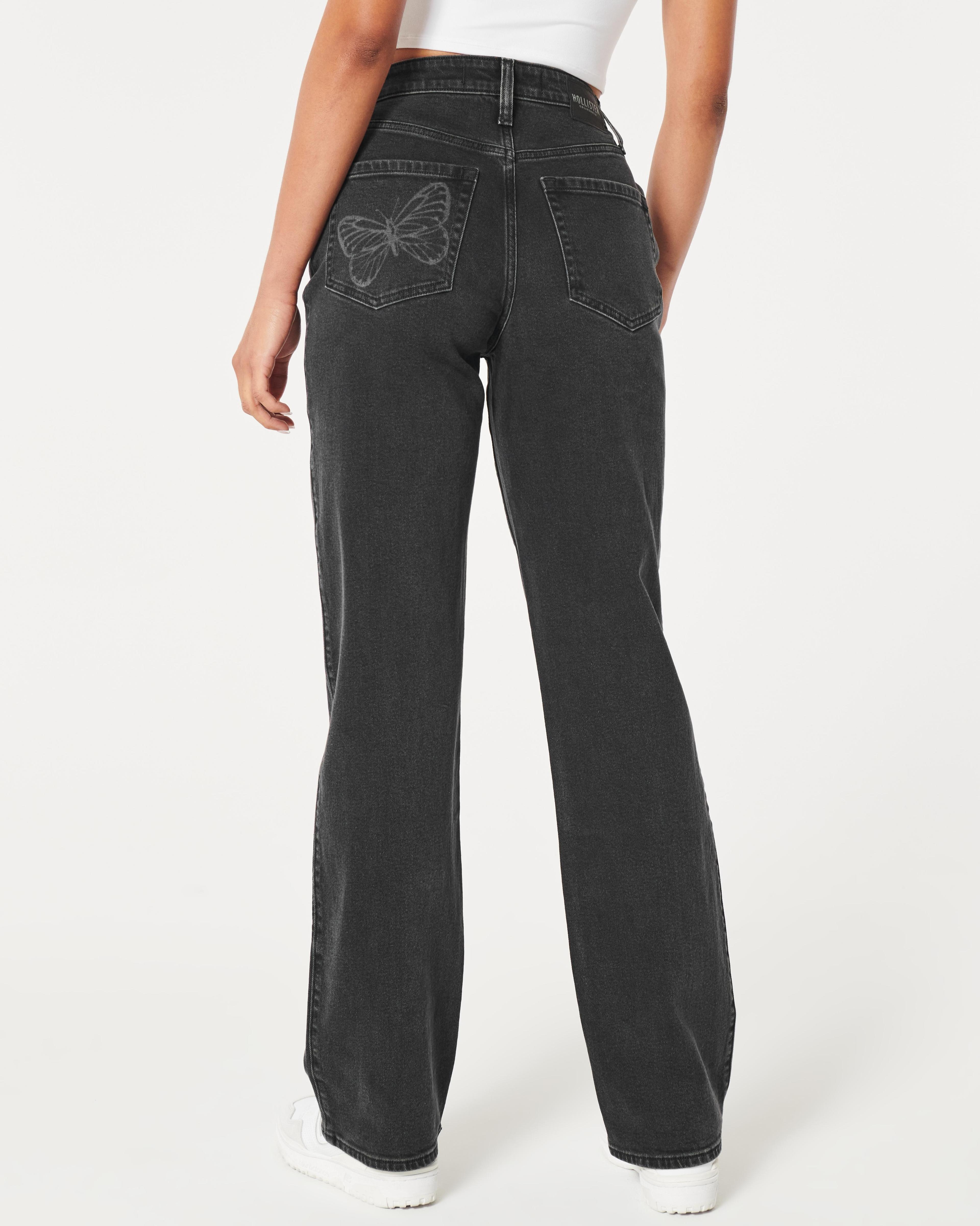 Ultra High-Rise Washed Black Butterfly Print Dad Jeans Product Image