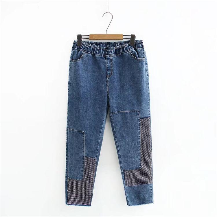 Plus Size High Rise Patchwork Harem Jeans Product Image