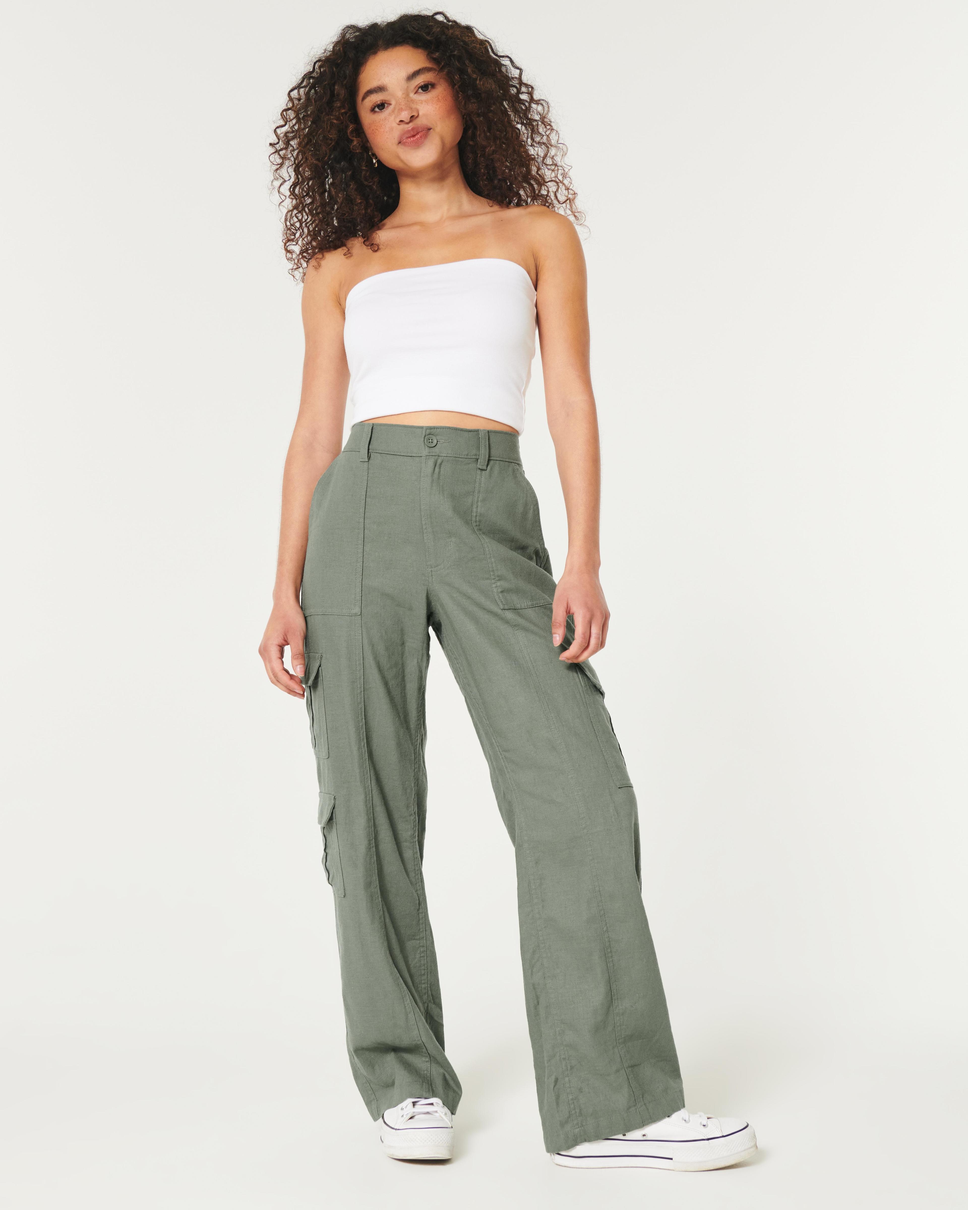 Ultra High-Rise Linen-Blend Baggy Cargo Pants Product Image