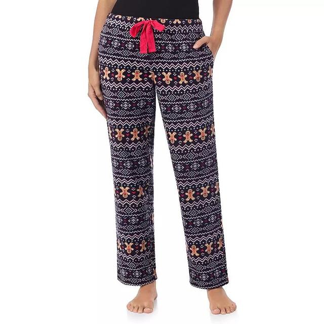 Womens Cuddl Duds Minky Fleece Open Leg Pajama Pants Blue Gingerbread Product Image