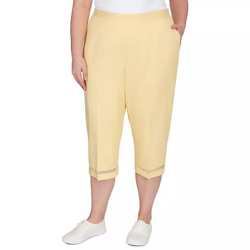 Plus Size Alfred Dunner Pull-On Capri Pants with Lace Inset Bottom, Womens Product Image