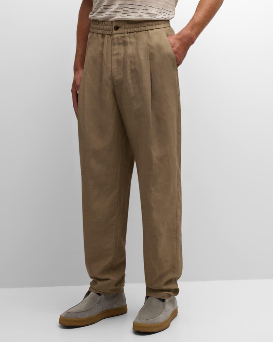 Mens Pleated Linen-Blend Trousers Product Image