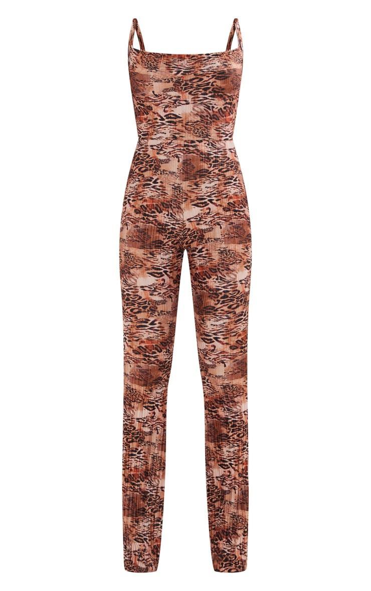 Multi Leopard Print Plisse Cowl Strappy Jumpsuit Product Image