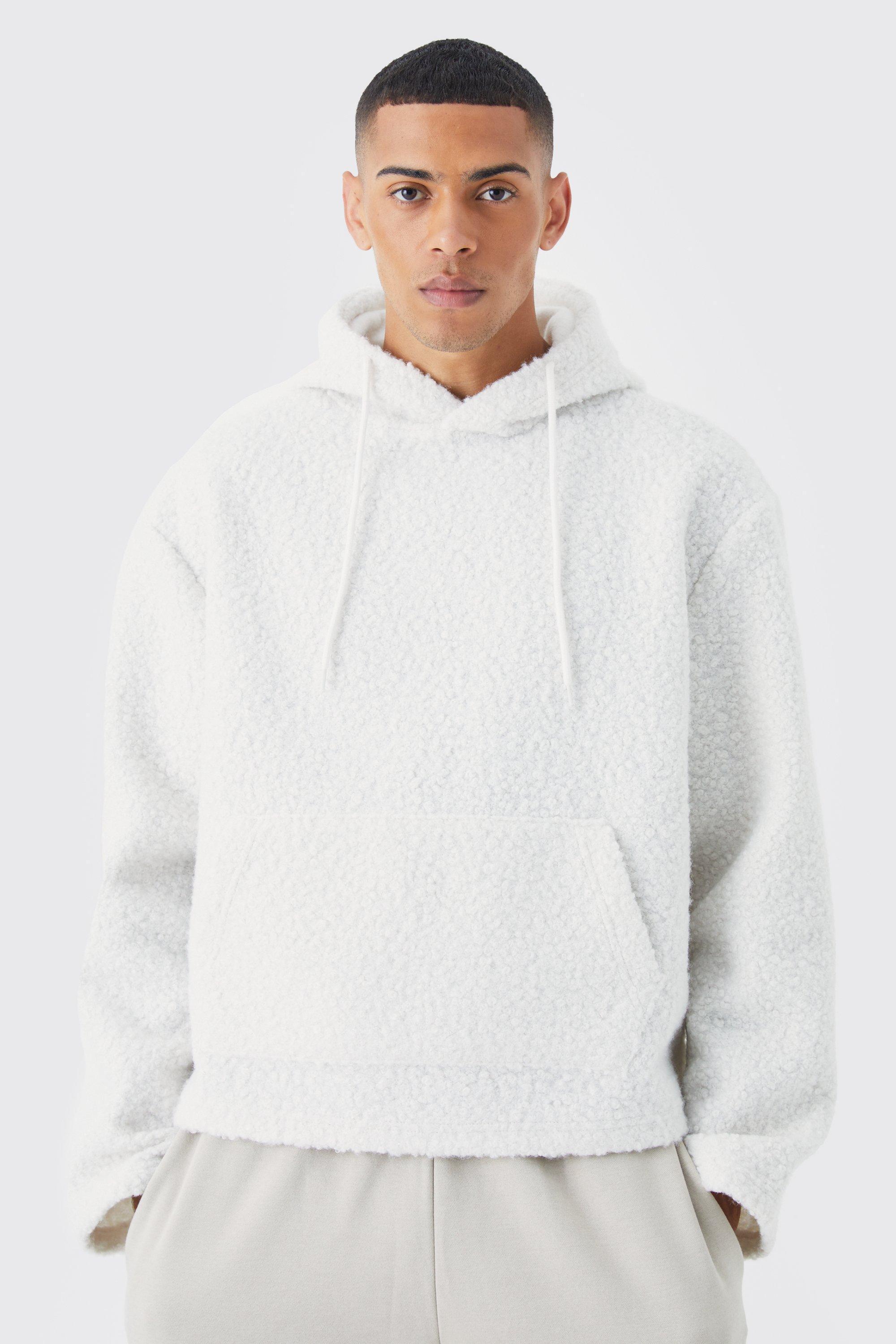 Oversized Boxy Boucle Borg Hoodie | boohooMAN USA Product Image