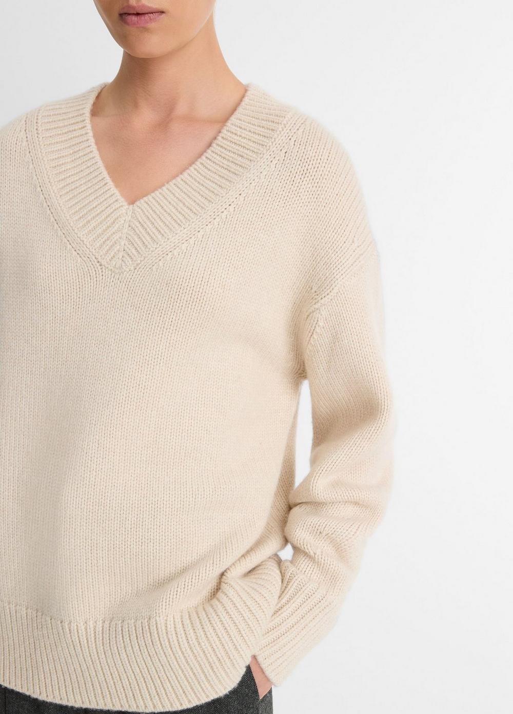 Womens Wool And Cashmere Drop-shoulder V-Neck Sweater, Heather Ceramic, Size XS Vince Product Image