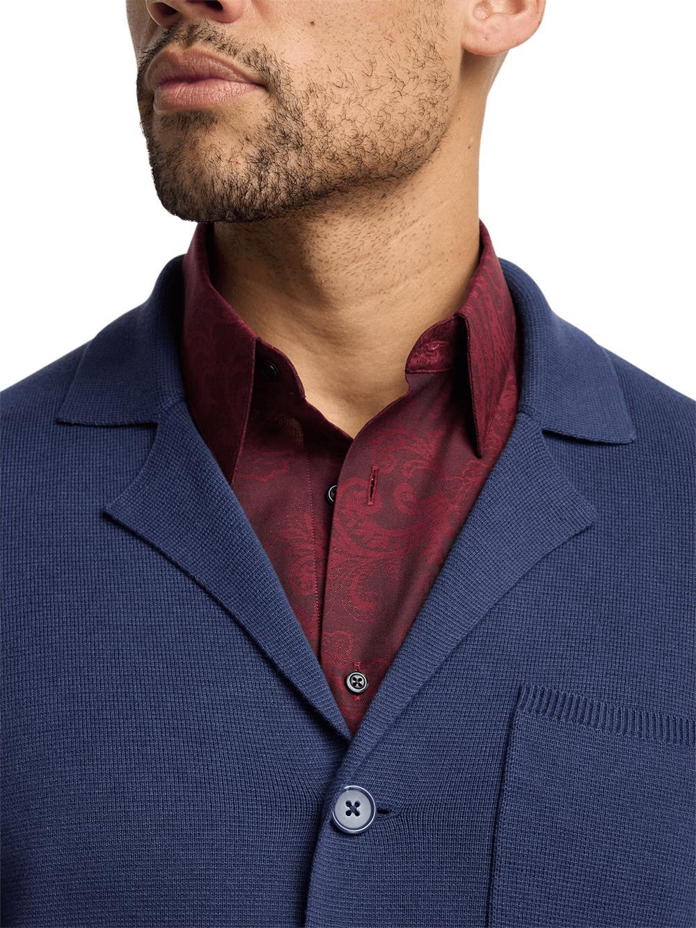 Cotton Notch Lapel Cardigan Sweater - Navy Product Image