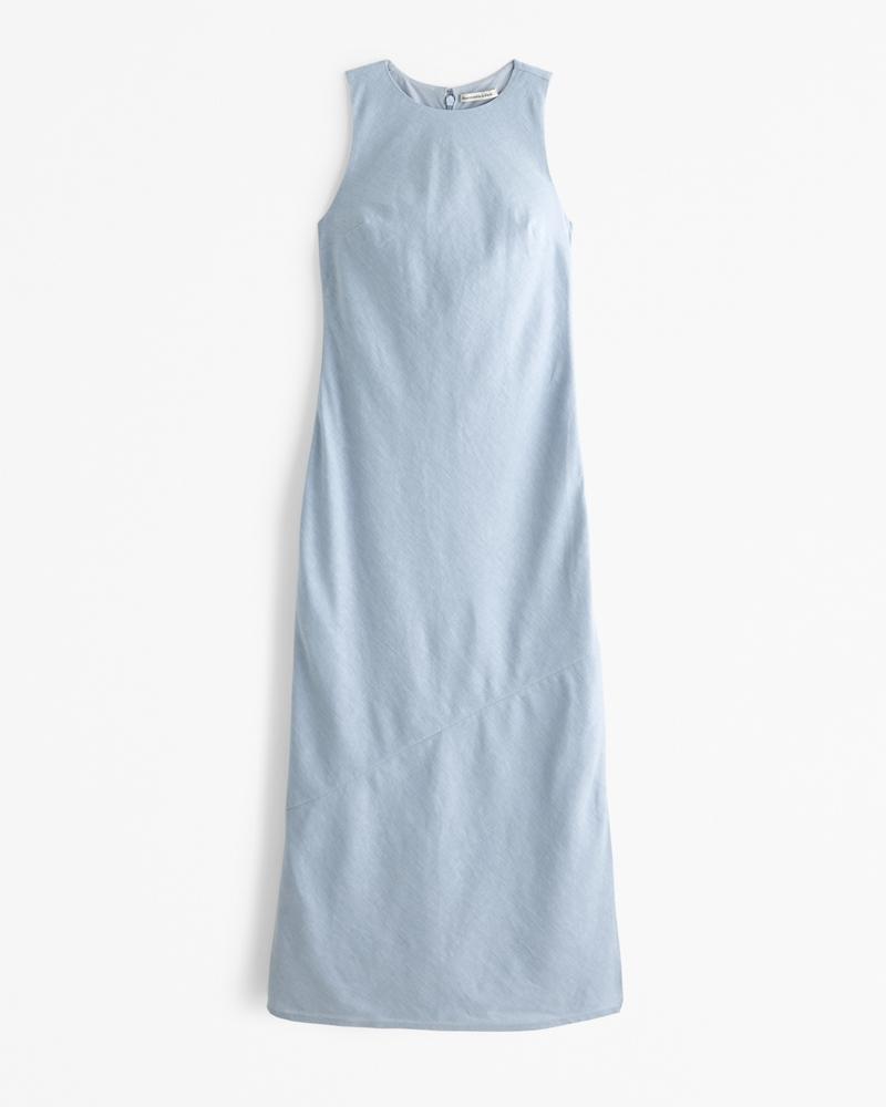 High-Neck Linen-Blend Maxi Dress Product Image