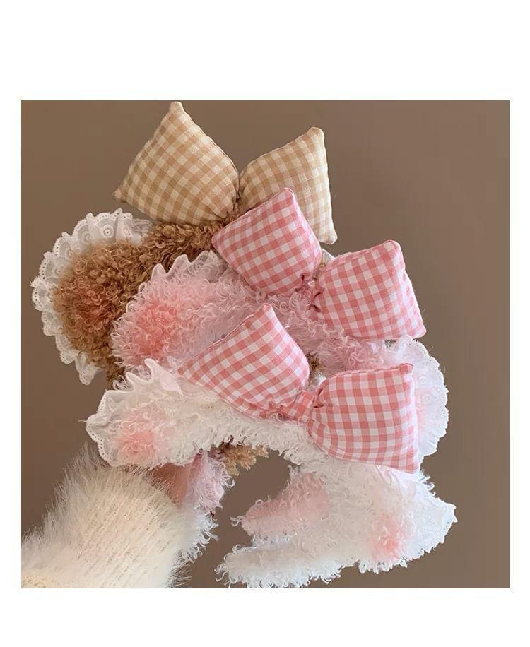 Bear Ear Plaid Bowknot Headband Product Image