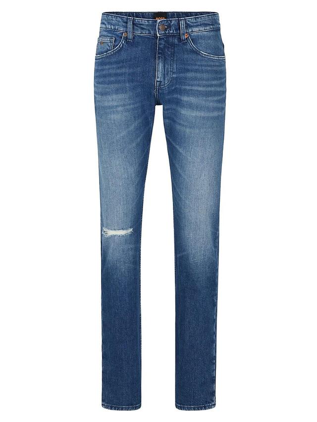 Mens Slim-fit jeans in blue comfort-stretch Italian denim Product Image