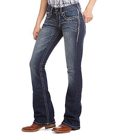 Ariat R.E.A.L Mid Rise Stretch Denim Embroidered Pocket Bootcut Jeans Product Image