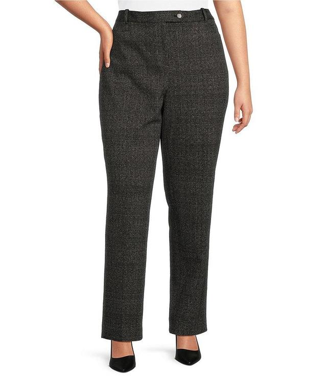 Calvin Klein Plus Size Cotton-Blend Straight Leg Herringbone Pants Product Image