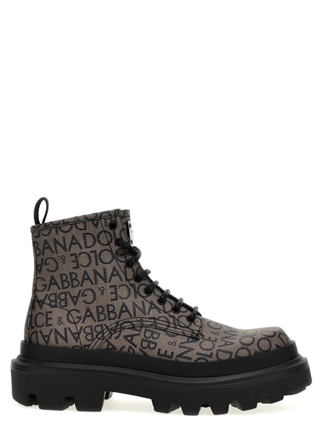 DOLCE & GABBANA Logo-jacquard Ankle Boots In Gray Product Image