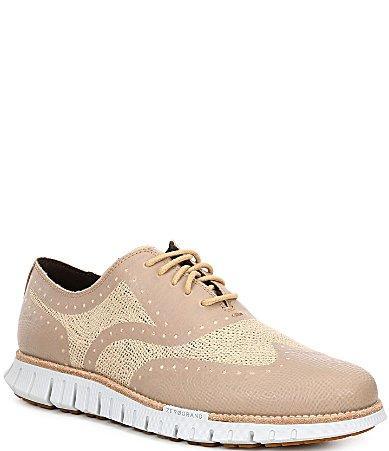 Cole Haan Mens Zergrand Remastered Embrostitch Wingtip Oxford Shoes - Beige Size 10.5 Product Image