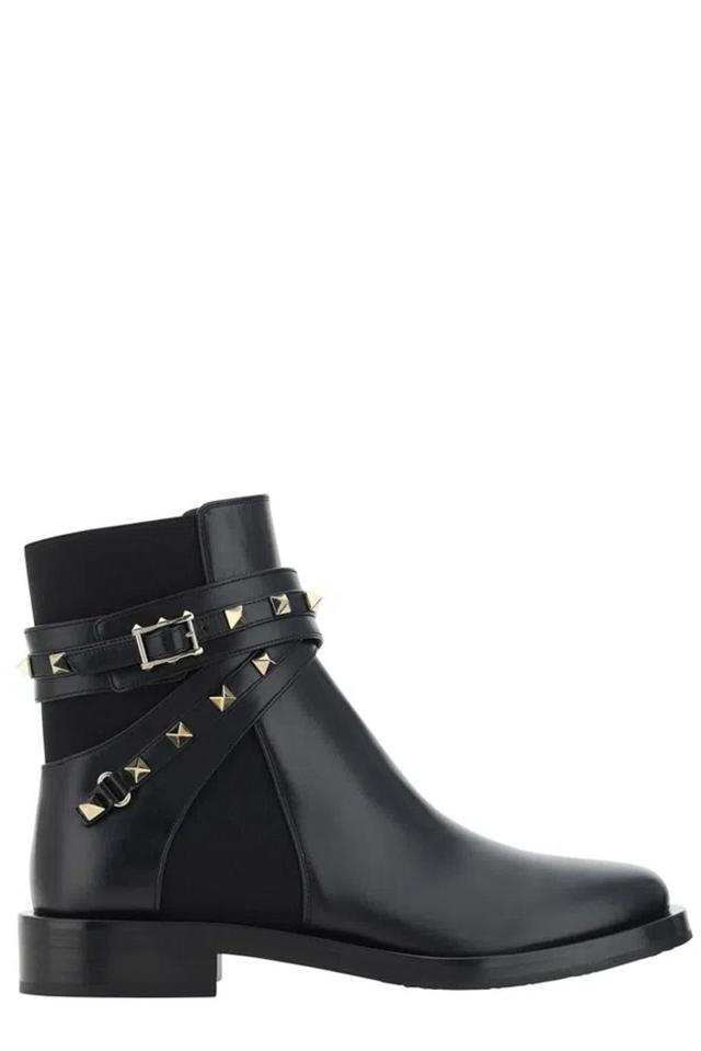 VALENTINO GARAVANI Rockstud Buckle Detailed Boots In Black Product Image