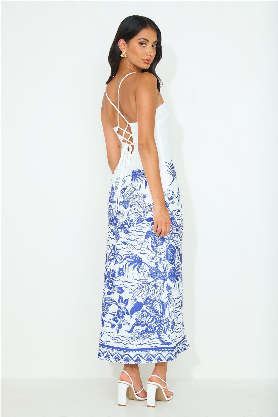 SEVEN WONDERS Valencia Midi Dress Blue White Product Image