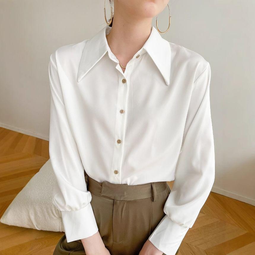 Puff-Sleeve Plain Shirt Product Image