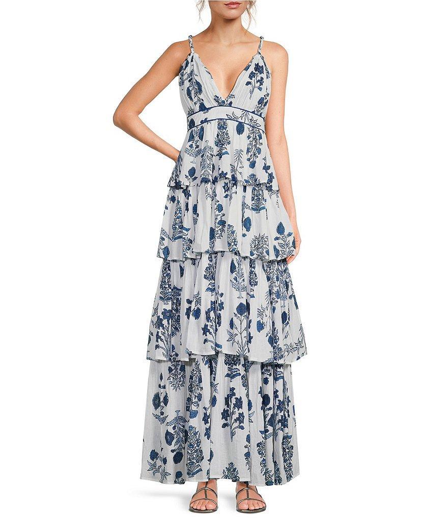 Ro's Garden Nevada V-Neck Tiered Ruffle Maxi Dress Product Image