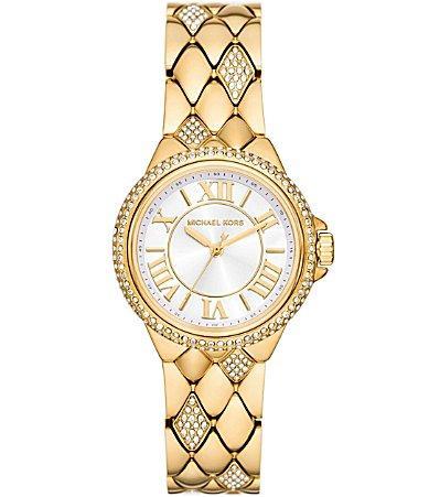 Michael Kors Womens Camille Crystal Pav Three-Hand Gold-Tone Stainless Steel Bracelet Watch Product Image