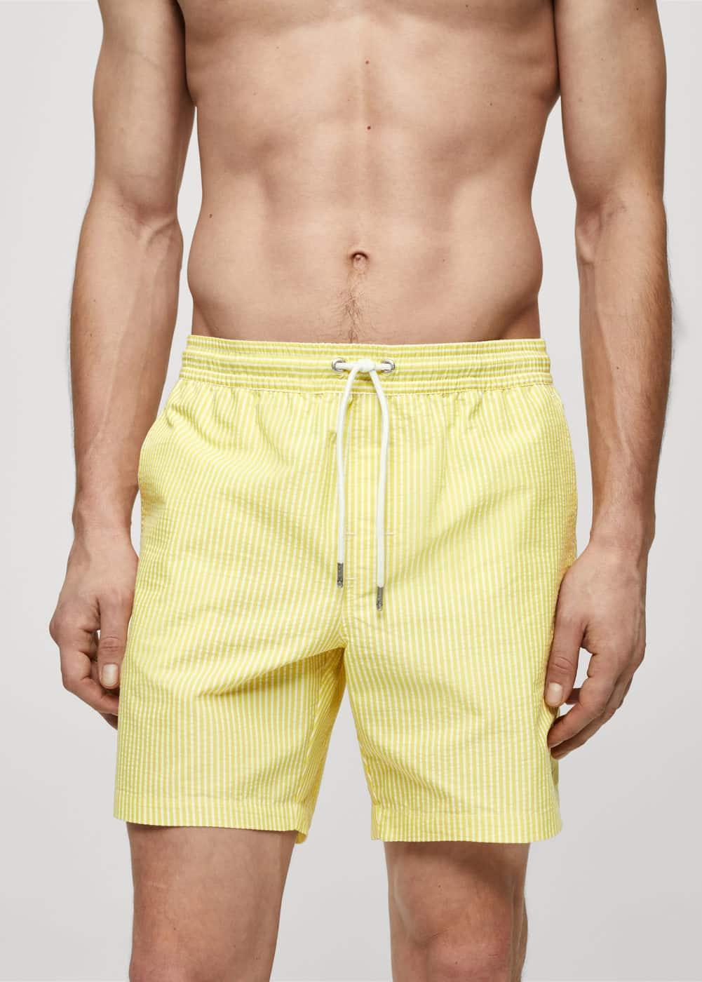 Mango Mens Seersucker Striped Drawstring Swimsuit Product Image