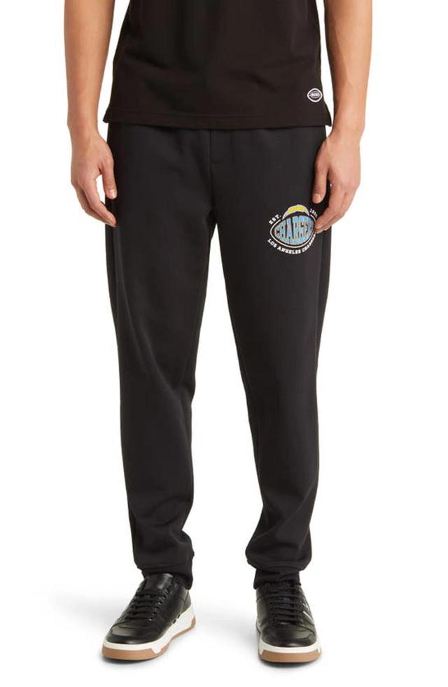 Boss X Nfl Cotton-blend Tracksuit Bottoms With Collaborative Branding In Chargers Black Product Image