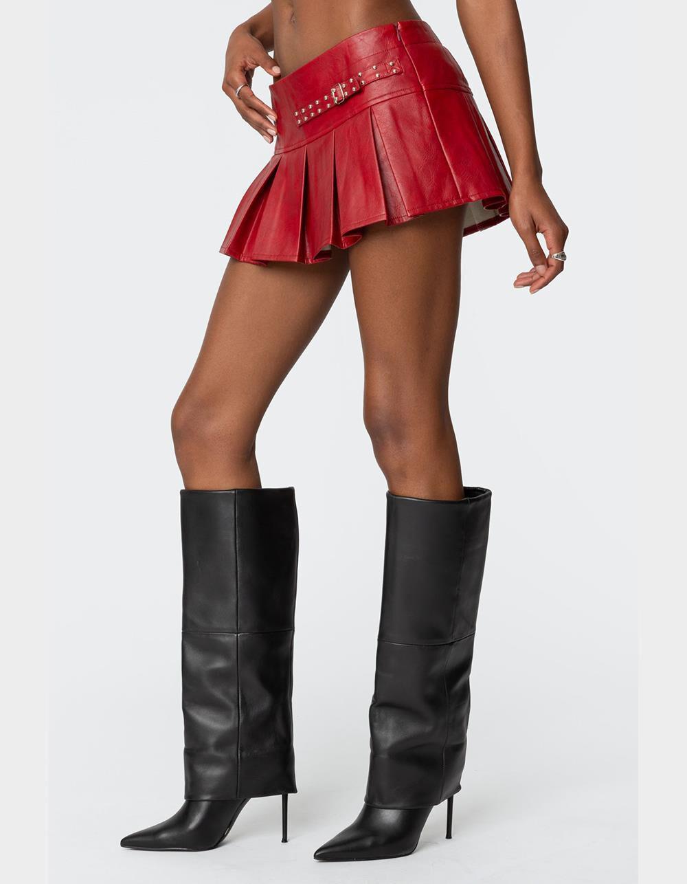 EDIKTED Carmine Faux Leather Pleated Mini Skirt Product Image