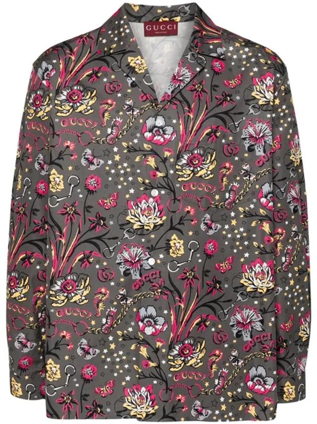 GUCCI Punk Floral-print Cotton Shirt In Grey Product Image