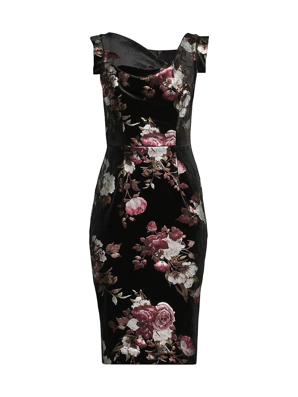 Black Halo Jackie O Floral Velvet Sheath Dress Product Image