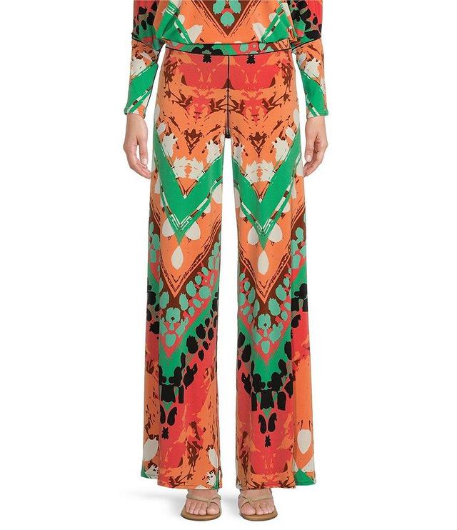 Eva Varro Maxine Jersey Knit Floral Ornament Print Coordinating Wide Leg Pull-On Pants Product Image