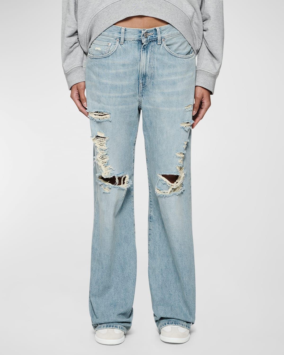 Womens Destroyed High-Rise Wide-Leg Jeans product image