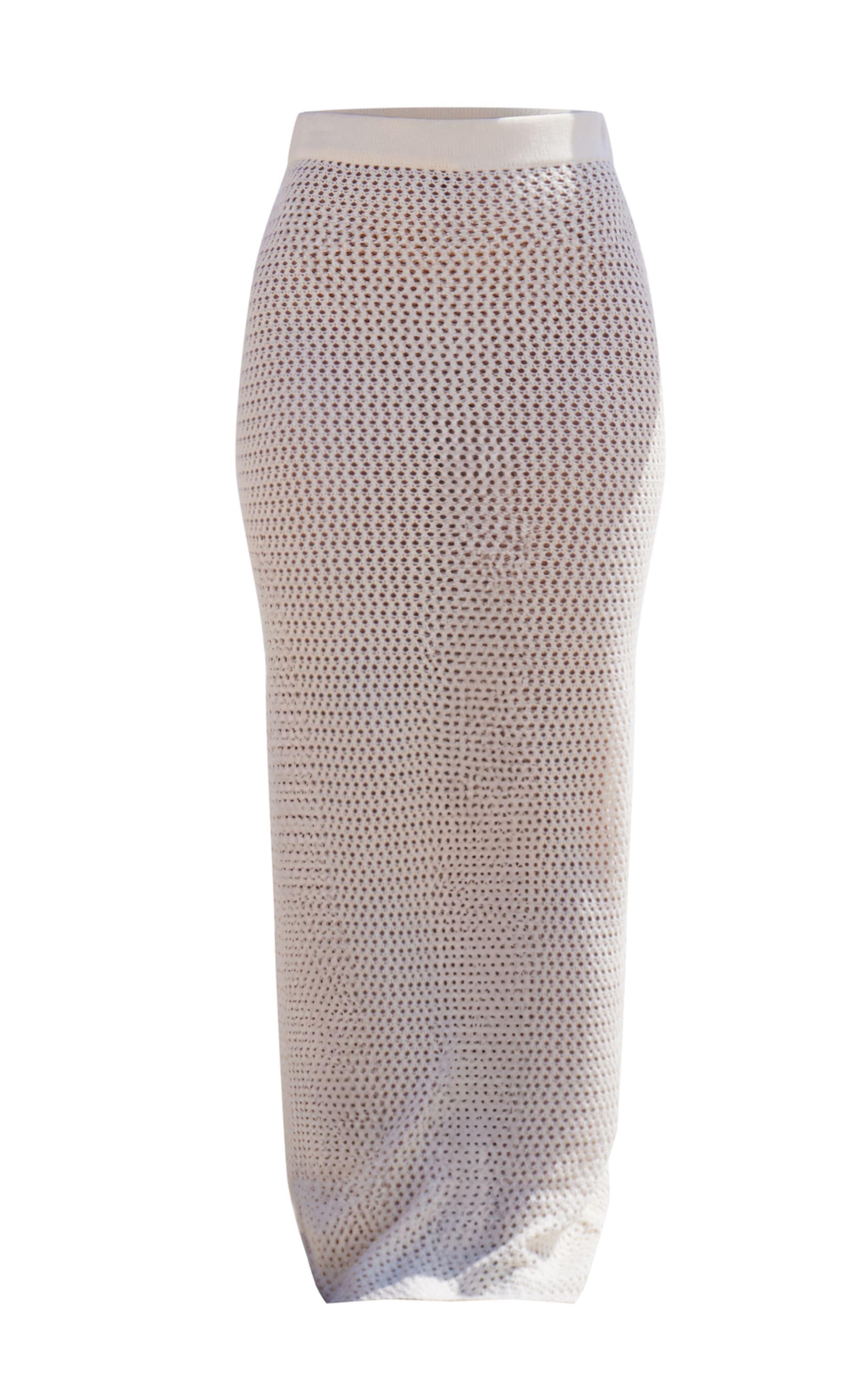 Cream Crochet Plain Knit Maxi Skirt Product Image