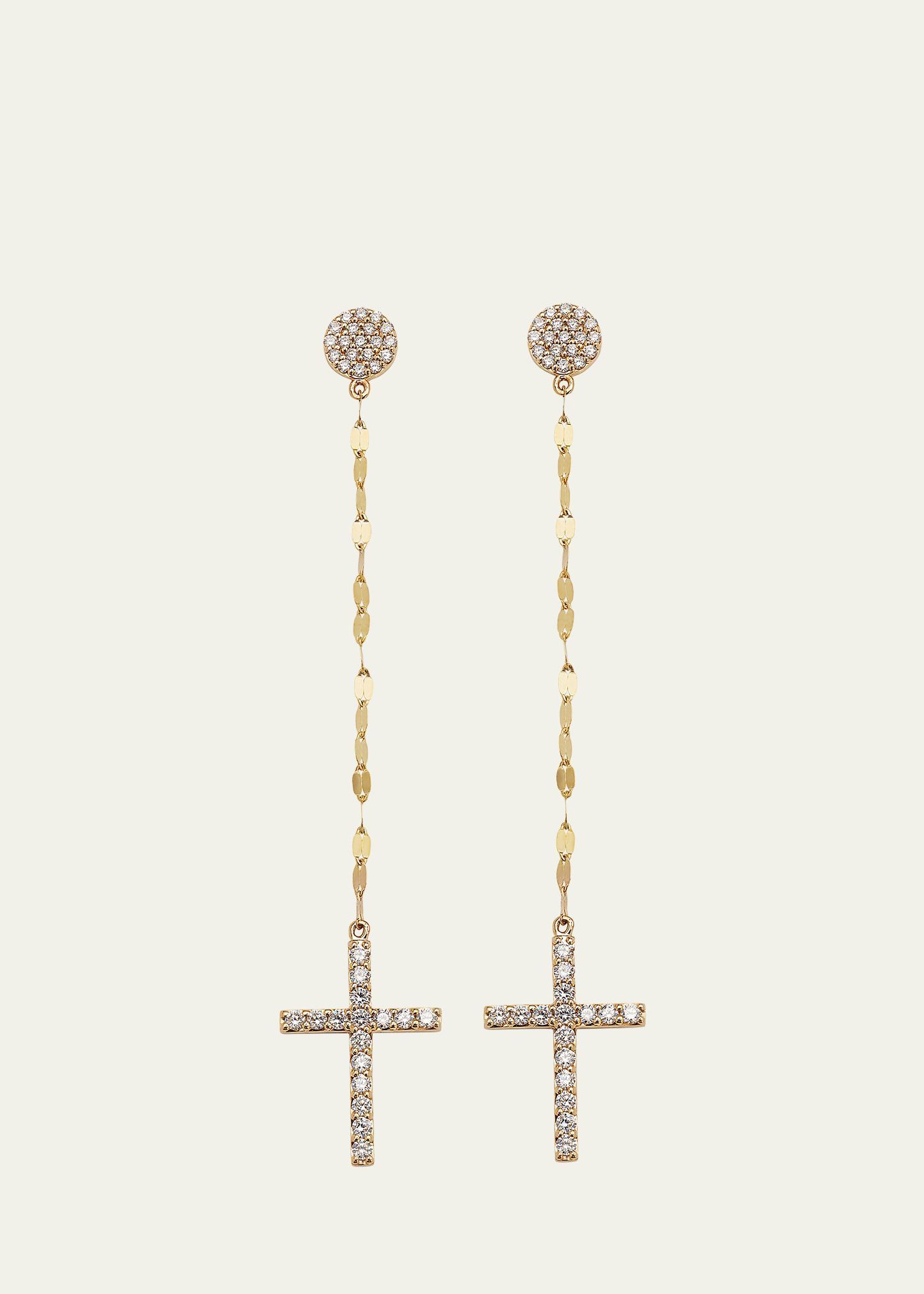 Womens Flawless 14K Yellow Gold & 1.02 TCW Diamond Linear Cross Earrings - Yellow Gold - Yellow Gold Product Image