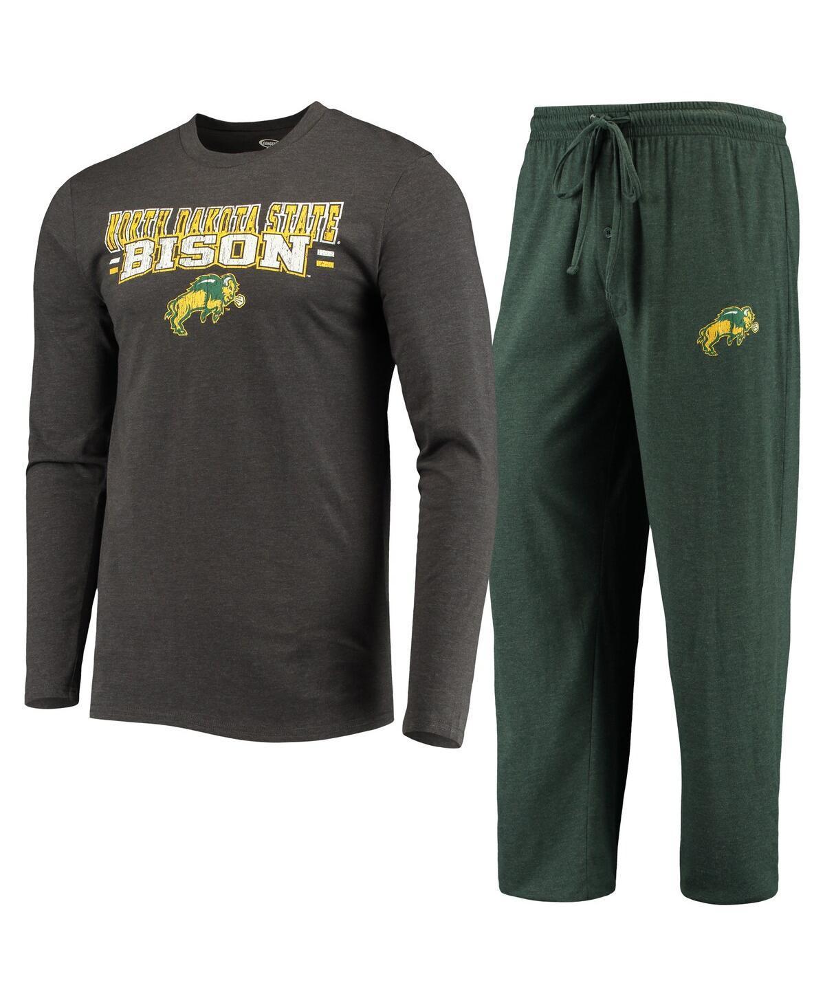 Mens Concepts Sport Green and Heathered Charcoal Ndsu Bison Meter Long Sleeve T-shirt and Pants Sleep Set - Green Product Image