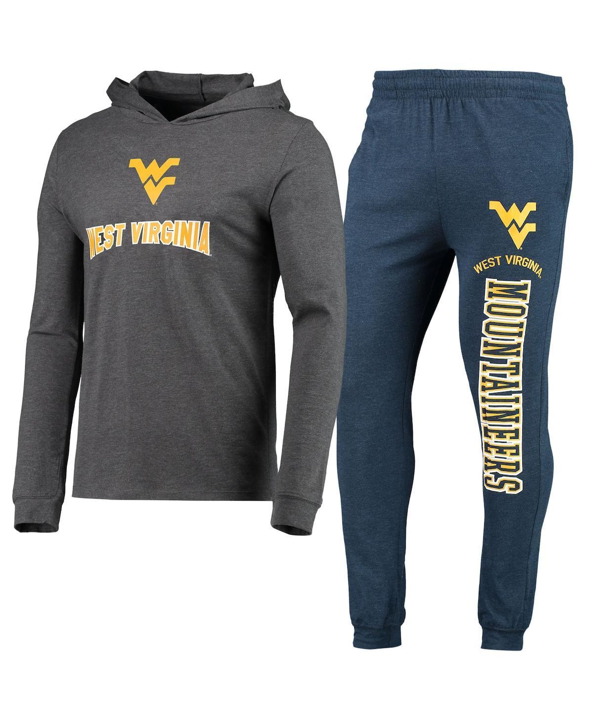 Mens Concepts Sport Heathered Navy West Virginia Mountaineers Meter Long Sleeve Hoodie T-shirt and Jogger Pants Set - Navy, Heath Product Image